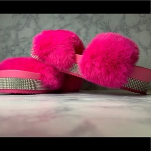 SHEIN Hot Pink Furry Slides